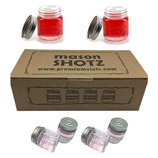 Premium Vials Mason Jar Shot Glasses with lids Set of 8, Mason Jar 2 Ounce Shot Glasses with Leak Proof Lids