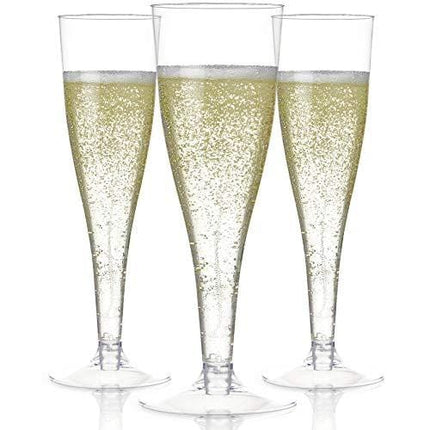 100 Plastic Champagne Flutes Disposable | Clear Plastic Champagne Glasses for Parties | Clear Plastic Cups | Plastic Toasting Glasses | Mimosa Glasses | Wedding Party Bulk Pack