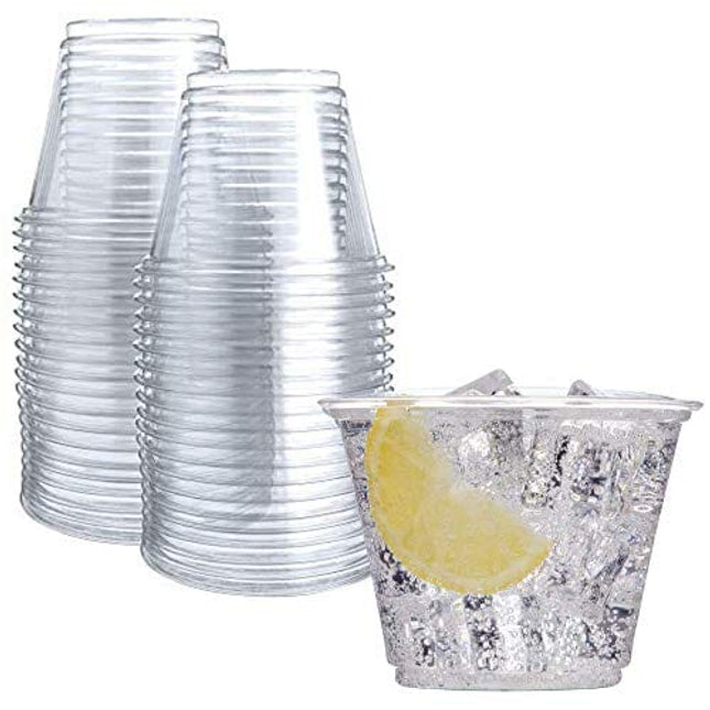 50 Clear Plastic Cups | 9 oz Plastic Cups | Disposable Cups | PET Clear Cups | Plastic Wine Glasses | Clear Plastic Party Cups