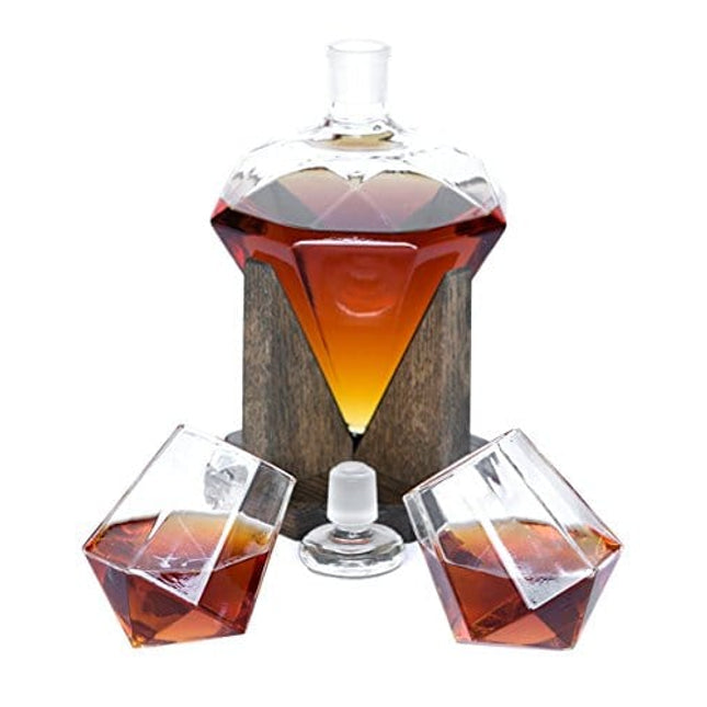 Whiskey Decanter - Newlywed Gift Diamond Decanters for Alcohol, Rum, Bourbon, Scotch, Wine Decanter – Diamond 10 Year Anniversary Present or Groomsmen Gifts – 1000ml Liquor (Prestige Decanters)