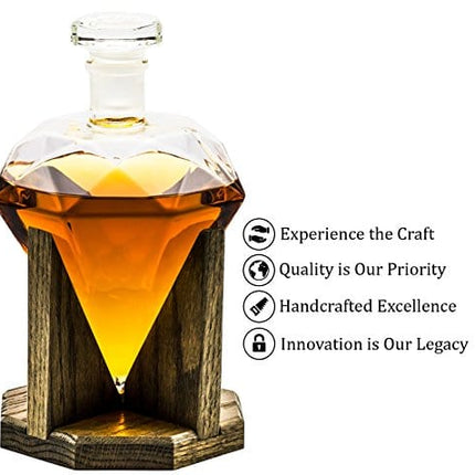Whiskey Decanter - Newlywed Gift Diamond Decanters for Alcohol, Rum, Bourbon, Scotch, Wine Decanter – Diamond 10 Year Anniversary Present or Groomsmen Gifts – 1000ml Liquor (Prestige Decanters)