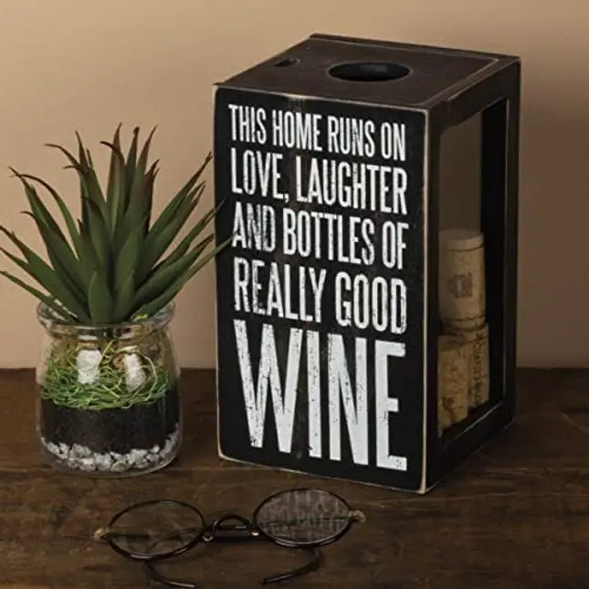 Primitives by Kathy Classic Black and White Cork Holder, 4.25 x 7.25 x 4.25-Inches, Bottle of Really Good Wine