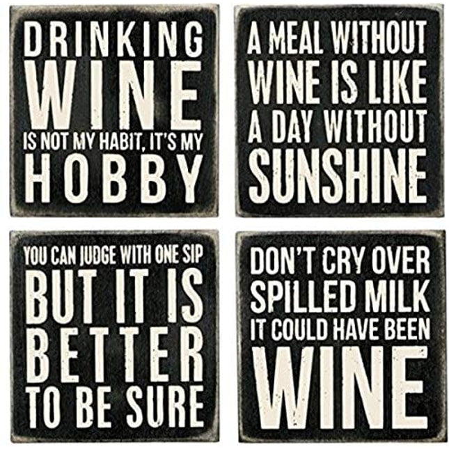 Primitives By Kathy Classic Black and White Coasters, Set of 4, Wine