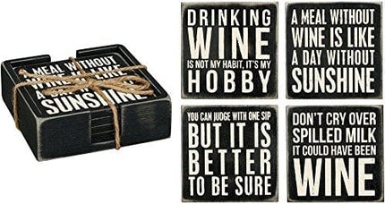 Primitives By Kathy Classic Black and White Coasters, Set of 4, Wine