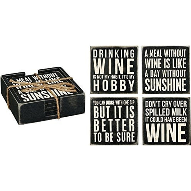 Primitives By Kathy Classic Black and White Coasters, Set of 4, Wine