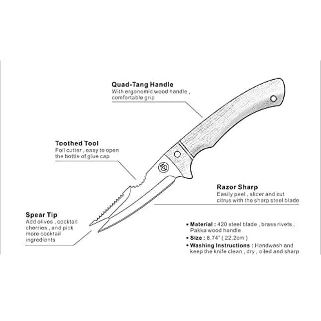 Prince of Scots Bartender's Knife | Extra-Large Handle | Premium Steel, Multi-Purpose Blade, Bar Tool