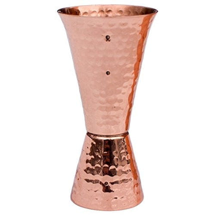 Prince of Scots Premium Hammered Pure Solid Copper Double Side Jigger, 1 ounce and 2 ounce Cups with 5 marks for measurement