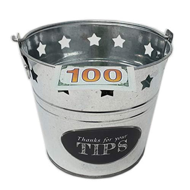 Tip Bucket Metal w/stars design for Bar, Club, Musicians, bands, street performers | bartenders money Jar 6 “ Diameter x 5.5” Hight