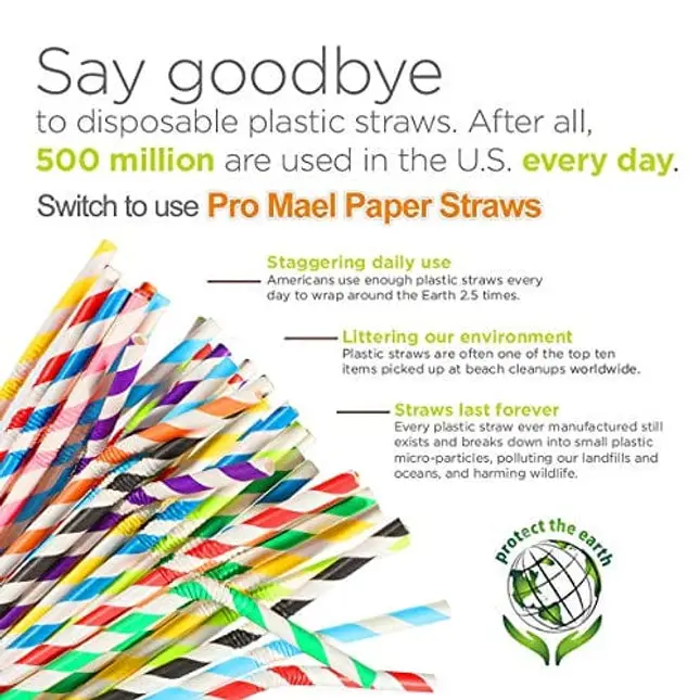 200 Pack Paper Drinking Straws Biodegradable,Flexible Stripe Straws Bulk for Juices, Shakes, Smoothies - Disposable& Eco-Friendly Straw for Birthdays, Weddings & Party (Assorted Colors)