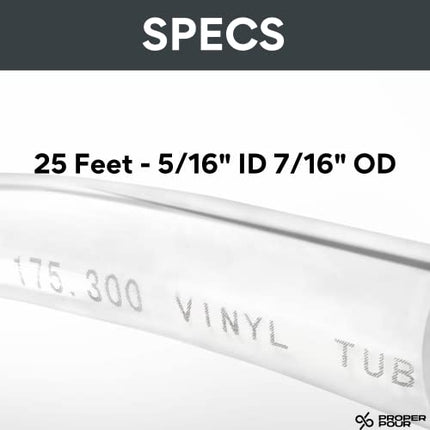 25 Feet - 5/16" ID 7/16" OD Clear Vinyl Tubing Food Grade Multipurpose Tube for Beer Line, Kegerator, Wine Making, Airline Tubing for Aquarium, Air Water Hose, Fuel Line by Proper Pour