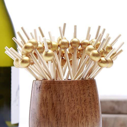 Cocktail Picks 100 Counts Handmade Sticks Wooden Toothpicks Cocktail Sticks Party Supplies - Matt Gold Pearl