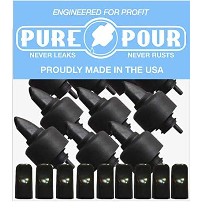 Pour Spouts and Universal Dust Caps | Liquor Pourers with Rubber Dust Caps for Alcohol Bottles, Olive Oil, Syrup, Balsamic Vinegar and More (10 Pack of Pour Spouts)