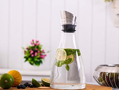 AVACRAFT Glass Carafe, Strong 3mm Thick, Hot and Cold Water Glass Pitcher  with Lid and Spout, Hand Crafted, Juice Jar, 40 Oz