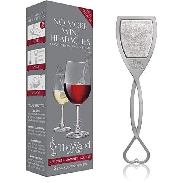 The Wand Wine Filter by PureWine | No More Wine Headaches | Removes Sulfites And Histamines | By-The-Glass (3-Pack)