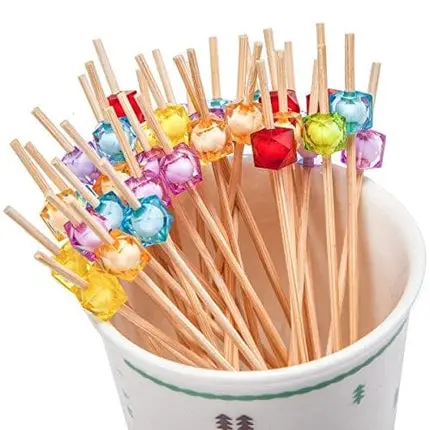 PuTwo Cocktail Picks 4.7" Handmade Multicolor Appetizer Bamboo Toothpicks 100ct Multicolor