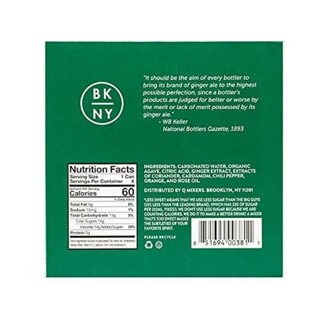 Q Mixers Ginger Ale, Premium Cocktail Mixer, 7.5 oz (12 Cans)