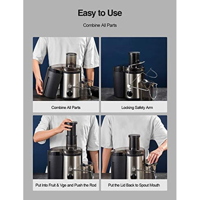 Juicer Machine, 500W Centrifugal Juicer Extractor with Wide Mouth 3” Feed Chute for Fruit Vegetable, Easy to Clean, Stainless Steel, BPA-free, by QCen