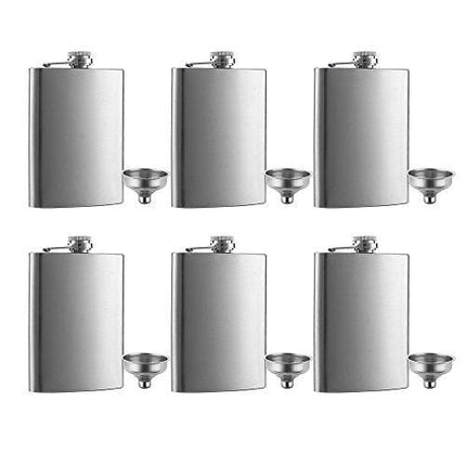 6 Pcs 8 oz Hip Stainless Steel Flask & Funnel Set by QLL, Easy Pour Funnel is Included