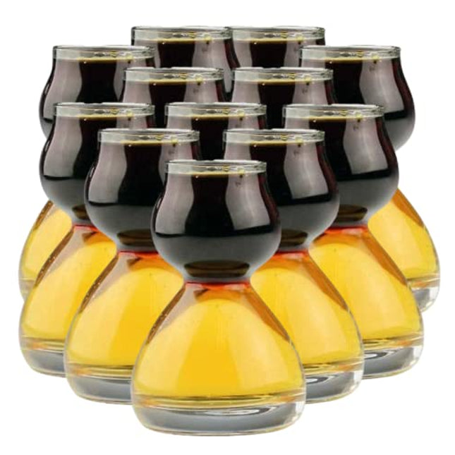 QUAFFER Double Bubble Layered PLASTIC Shot Glass Plus Recipe Card – Clear Chaser Shot Glass Jigger for Smooth Tasty Shots – Fun Unique Split Shot Glasses Barware (Set of 12)