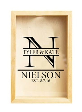 Qualtry Personalized Wine Cork Holder Shadow Box (11.25" x 9.25", Nielson Design), Wedding Gift for Couple - Also Bridal Shower and Engagement Gift