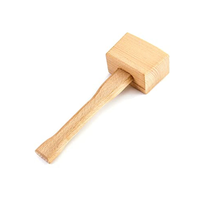 QWORK Wooden Mallet, 9.5" Manual Ice Hammer Mallet Beech Solid Carpenter Wood Hammer Woodworking Hand Tool