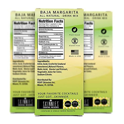 RSVP Skinnies Baja Margarita - Zero Sugar Cocktail Mixers - Gluten Free and All Natural Margarita Drink Mix for Cocktails or Mocktails (4 boxes/24 packets)