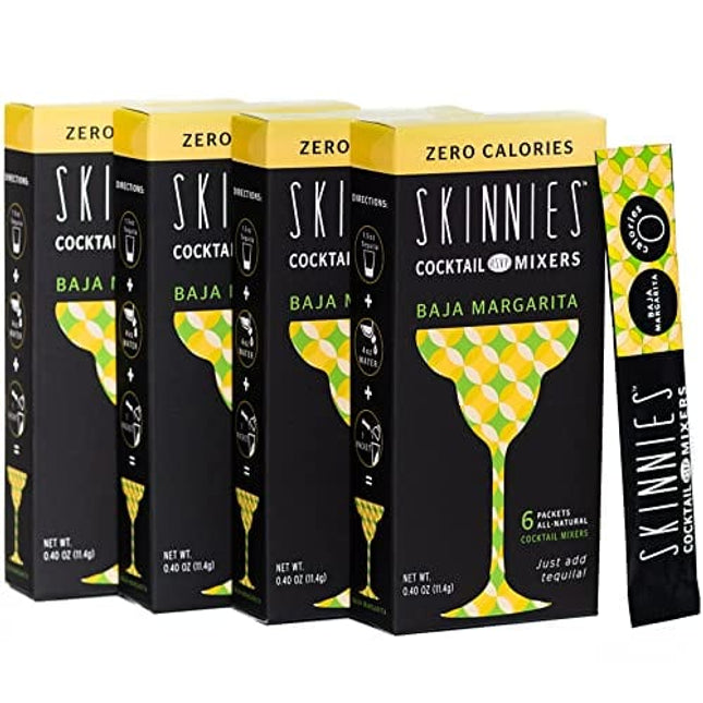 RSVP Skinnies Baja Margarita - Zero Sugar Cocktail Mixers - Gluten Free and All Natural Margarita Drink Mix for Cocktails or Mocktails (4 boxes/24 packets)