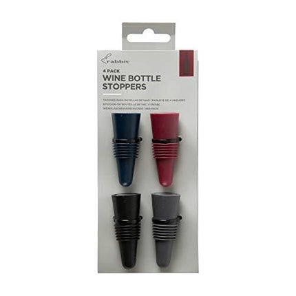 Rabbit Wine and Beverage Bottle Stoppers with Grip Top (Assorted Colors, Set of 4)