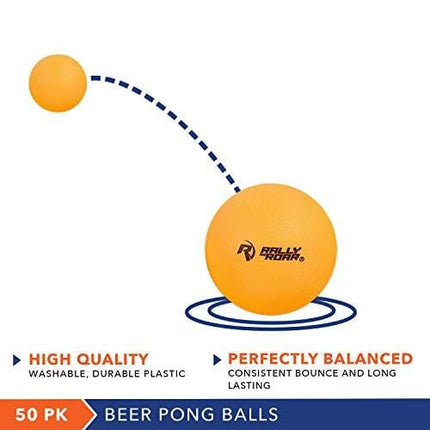 Rally and Roar Beer Pong Balls, 50 Count, 40mm, Orange - Colored Beer Pong Balls for Parties - Washable, Dent-Resistant Beer Pong Ball Set for Beer Pong Shots Game - Premium Table Tennis Accessories