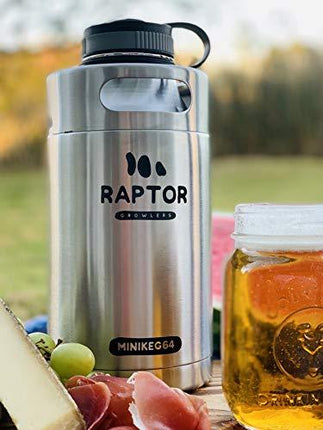 Raptor Growlers MiniKeg 64 Vacuum Insulated Stainless Steel Growler with Double Wall (Stainless Steel)
