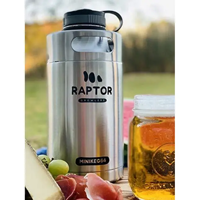 Raptor Growlers MiniKeg 64 Vacuum Insulated Stainless Steel Growler with Double Wall (Stainless Steel)
