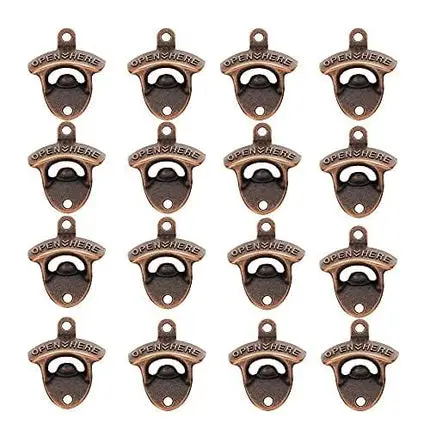 Rarapop 16 Pack Antique Wall Mounted Bottle Openers with Screws, Rustic Red Bronze Top Openers Hardware for Bars KTV Hotels Homes