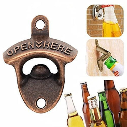 Rarapop 16 Pack Antique Wall Mounted Bottle Openers with Screws, Rustic Red Bronze Top Openers Hardware for Bars KTV Hotels Homes