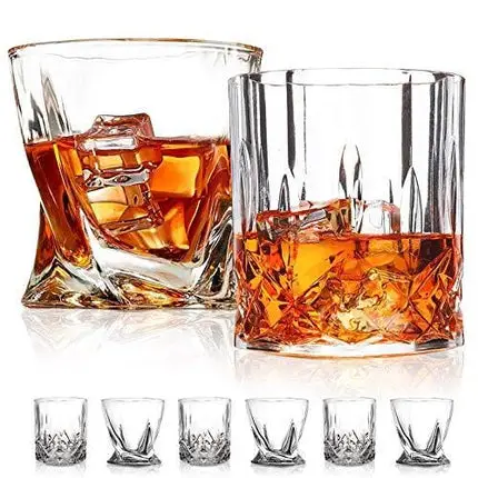 Old Fashioned Whiskey Glasses,6 Pack ,10 OZ Scotch GlassesTumblers for Drinking Bourbon/Cocktail glasses/Bar Whiskey Glasses/ Two styles (Premium)