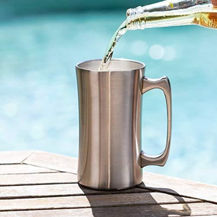 Stainless Steel Insulated Beer Mug: Real Deal Steel 20 Oz Beer Stein with Welded Handle and Clear Plastic Lid - Large Metal Tankard for IPA, Coffee, Tea - Double Walled Mugs for Hot or Cold Drinks (1)