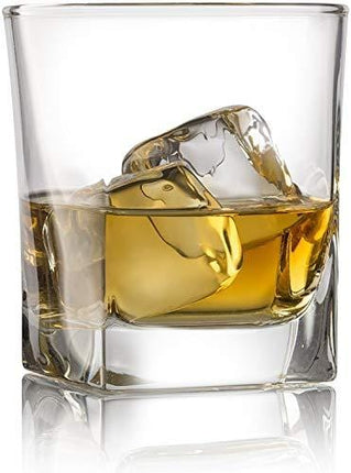 Double Old Fashioned Whiskey Glass (Set of 4) with Granite Chilling Stones - 10 oz Heavy Base Rocks Barware Glasses for Scotch, Bourbon and Cocktail Drinks