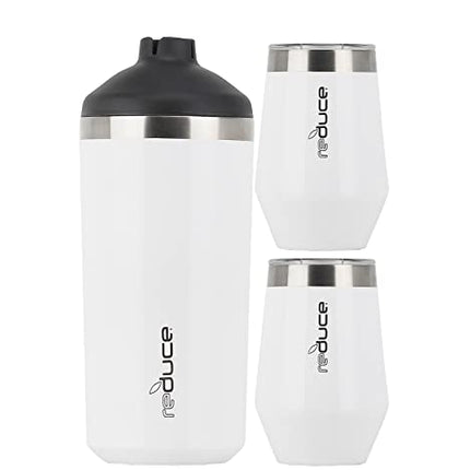Reduce Wine Cooler Set, White – Stainless Steel Wine Bottle Cooler Set with 2 12oz Insulated Wine Tumblers – Keep Wine at the Perfect Temperature, No Ice Required, Fits Most Wine Bottles