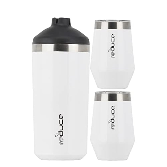 Reduce Wine Cooler Set, White – Stainless Steel Wine Bottle Cooler Set with 2 12oz Insulated Wine Tumblers – Keep Wine at the Perfect Temperature, No Ice Required, Fits Most Wine Bottles