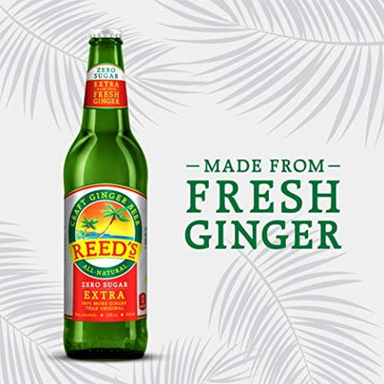 Reed's, Zero Sugar Extra Ginger Beer, Great Tasting All Natural Certified Ketogenic Soda Drink (12OZ Bottle)