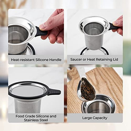 Reinmoson Tea Infusers for Loose Tea, Food Grade Silicone and 304 Stainless Steel Extra Fine Mesh Tea Strainer for Loose Leaf Tea Single Cup, Loose Leaf Tea Steeper for White Tea, Rooibos, etc