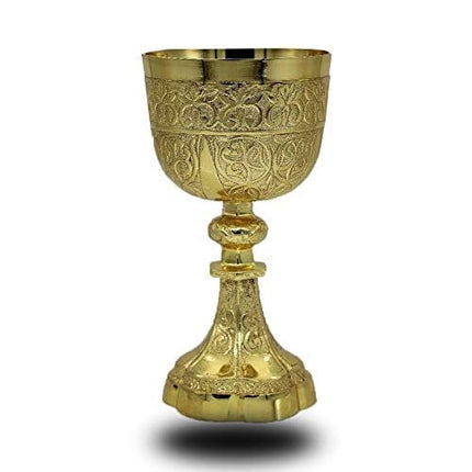 Gold Plated Brass Embosedd King Arthur Chalice Medieval Decor Gothic Goblet Pack of 1 (230 ml)