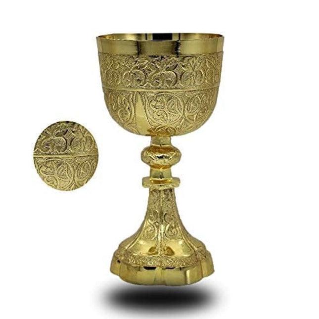 Gold Plated Brass Embosedd King Arthur Chalice Medieval Decor Gothic Goblet Pack of 1 (230 ml)