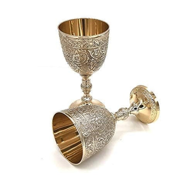Vintage Handmade Brass King's Royal Chalice Embossed Cup 6 inch Goblet (PACK OF 1)