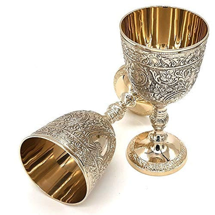 Vintage Handmade Brass King's Royal Chalice Embossed Cup 6 inch Goblet (PACK OF 1)