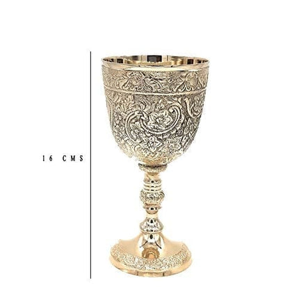 Vintage Handmade Brass King's Royal Chalice Embossed Cup 6 inch Goblet (PACK OF 1)