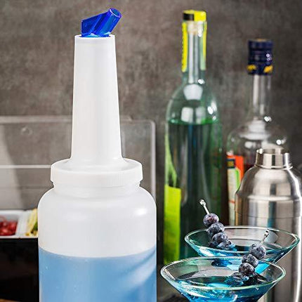 Bar Lux 2.5 Quart Juice Pourer Bottle, 1 Leak-Resistant Store And Pour Container - Dispensing Lid, Storage Lid, Blue Plastic Juice Bar Container, Dishwasher-Safe, For Pouring And Storing Drinks