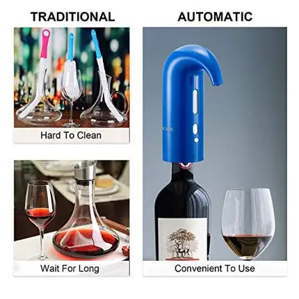 RICANK Electric Wine Aerator, Wine Pourer Portable One-Touch Wine Decanter and Wine Dispenser Pump for Red and White Wine Multi-Smart Automatic Wine Oxidizer Dispenser Rechargeable Spout Pourer Blue