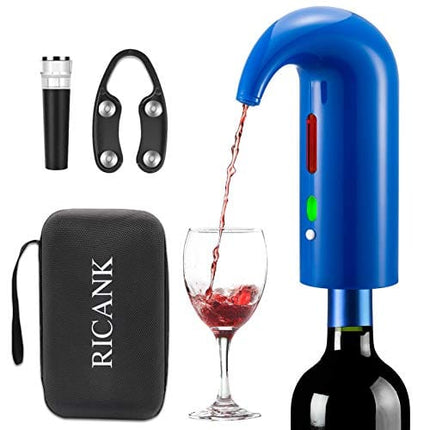 RICANK Electric Wine Aerator, Wine Pourer Portable One-Touch Wine Decanter and Wine Dispenser Pump for Red and White Wine Multi-Smart Automatic Wine Oxidizer Dispenser Rechargeable Spout Pourer Blue