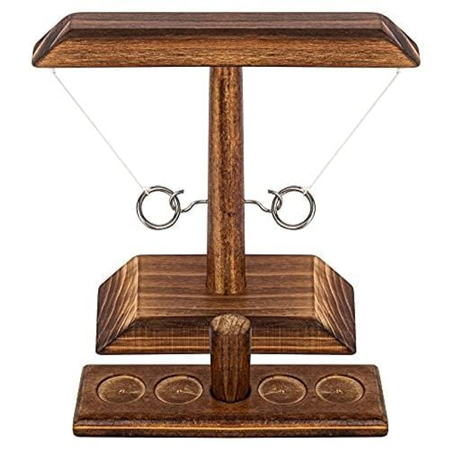 Ring Toss Games for Kids Adults, Fast-paced Interactive Game, Outdoor Indoor Handmade Wooden Ring Toss Games-Brown, Best