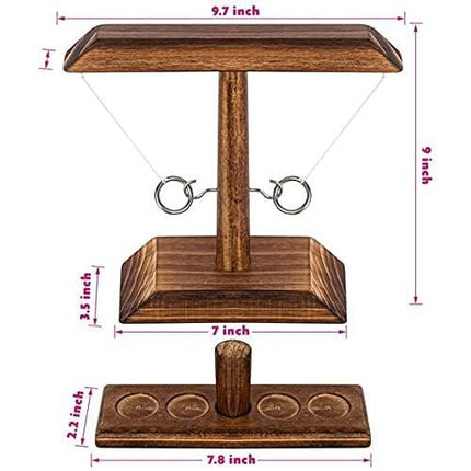 Ring Toss Games for Kids Adults, Fast-paced Interactive Game, Outdoor Indoor Handmade Wooden Ring Toss Games-Brown, Best